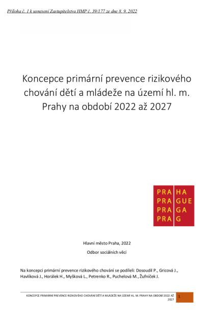 Koncepce primární prevence rizikového chování dětí a mládeže na území hl. m. Prahy na období 2022–2027